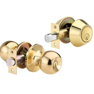 6871+D102PB Combo Lock Set Polished Brass Tubular Knob Double Cylinder Deadbolt