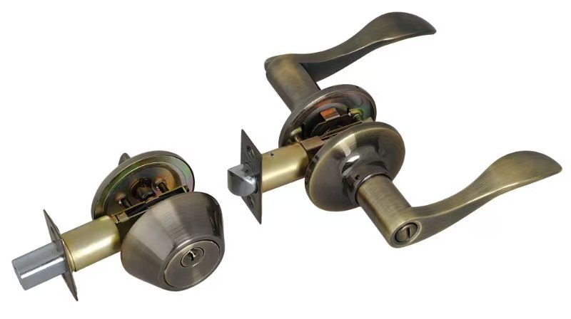 Combo Lock 801+D101AB-ET zinc alloy leverset with iron plated deadbolt