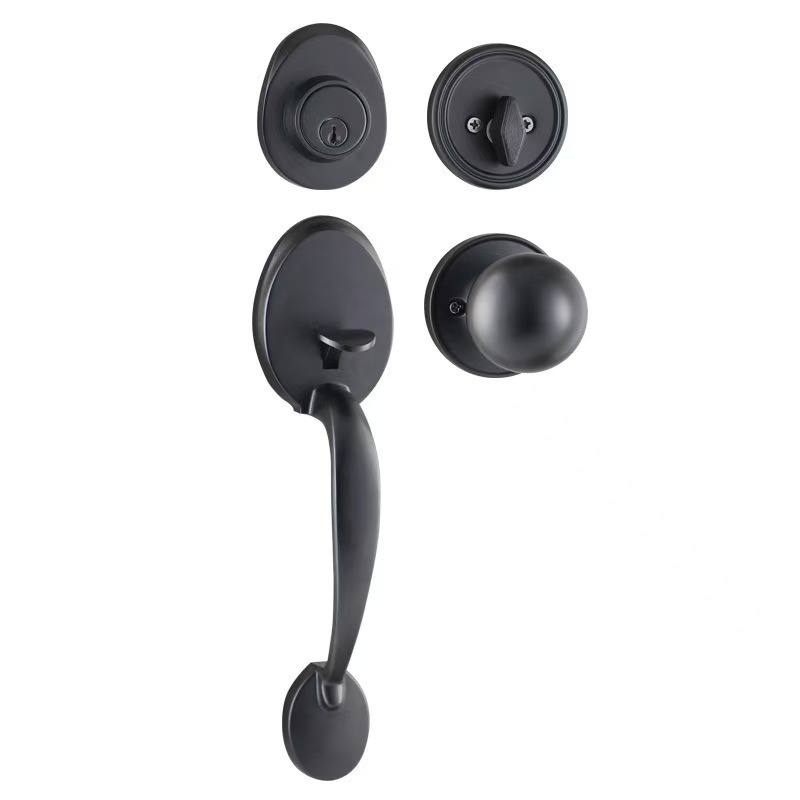 9033BL-ET matt black zinc alloy door handle lock set multi finish wooden entry door lock wholesale hardware