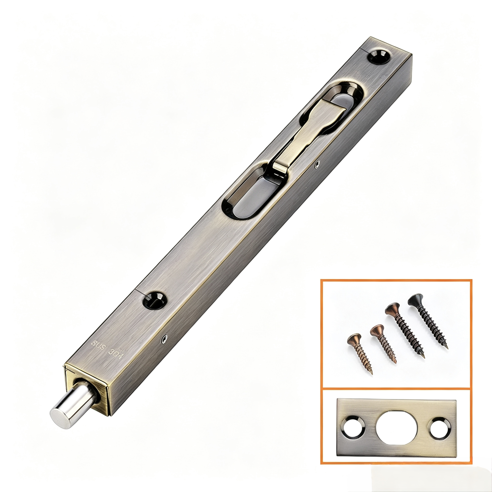 SBT022 8 inch concealed flush bolt antique brass AB