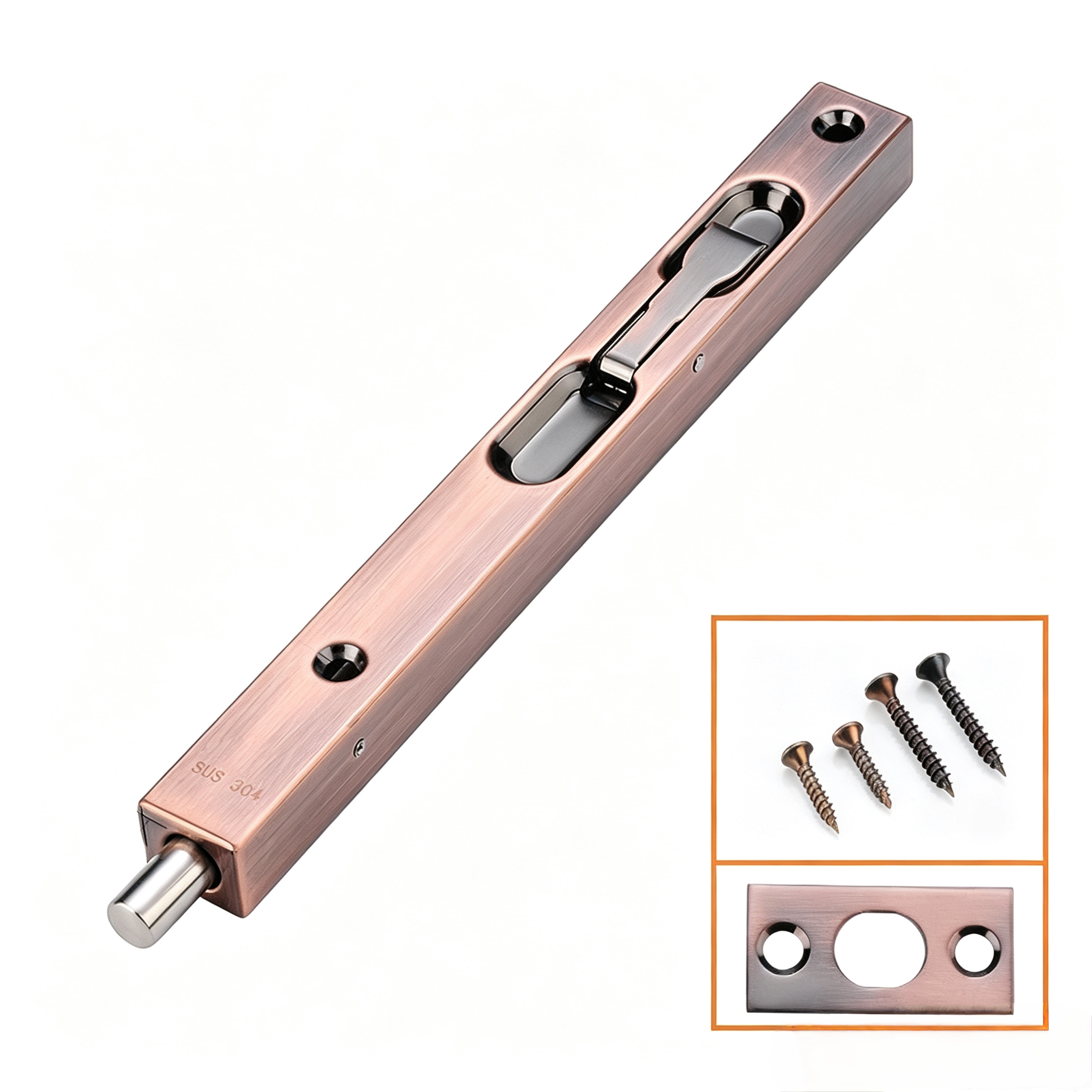 SBT022 8 inch concealed flush bolt antique copper AC
