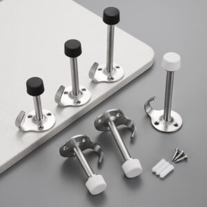 DT013 stainless steel extended door stopper with hook and rubber buffer