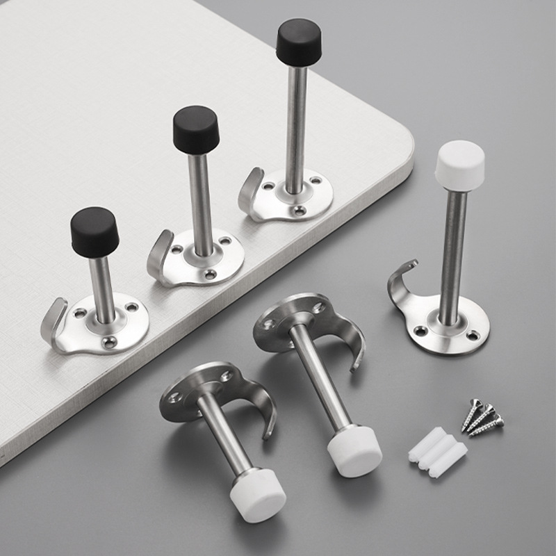 DT013 stainless steel extended door stopper with hook and rubber buffer
